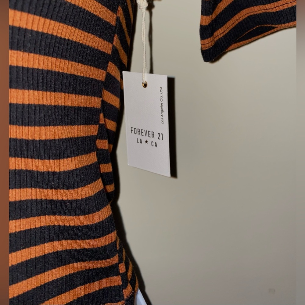 New striped top knit striped short sleeve top black orange stripes striped tee - Picture 4 of 4